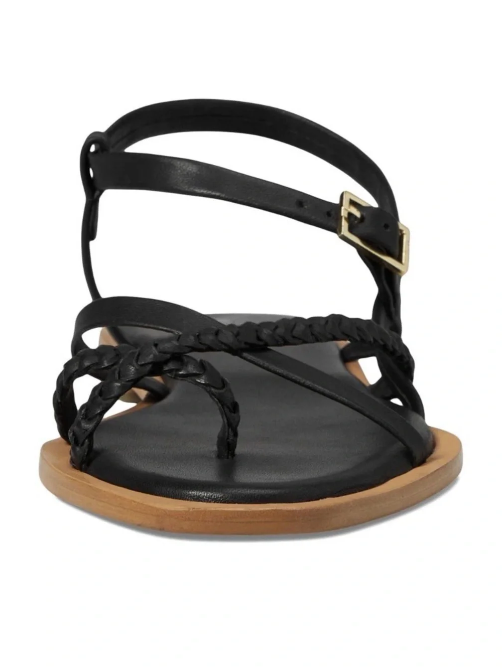 NEW Free People Sunny Days Leather Black Braided Strap Flat Sandals